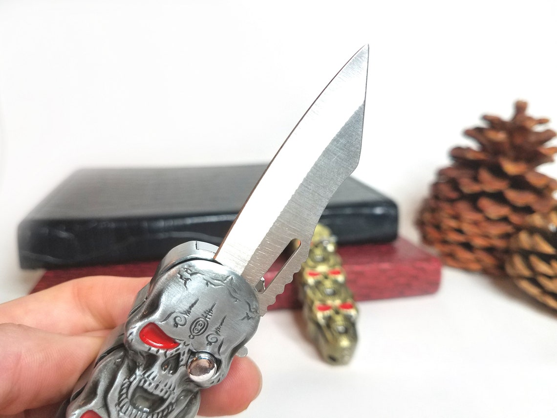 Red Flame Skull Lighter and Knife in One Refillable Novelty Etsy