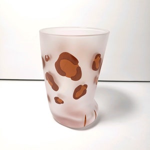 10oz Cat Paw Shaped Personalized Drinking Glass 1pc Frosted Kawaii Kitten Foot Cup with Toe Beans Leopard Spots