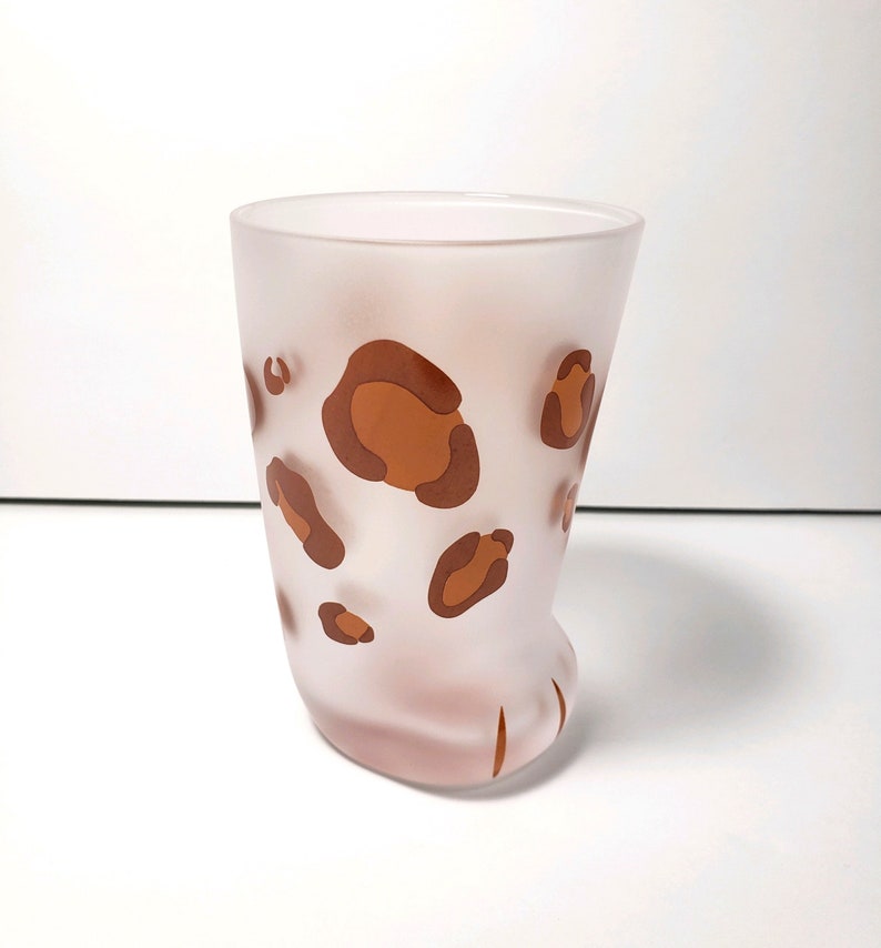 10oz Cat Paw Shaped Personalized Drinking Glass 1pc Frosted Kawaii Kitten Foot Cup with Toe Beans Leopard Spots