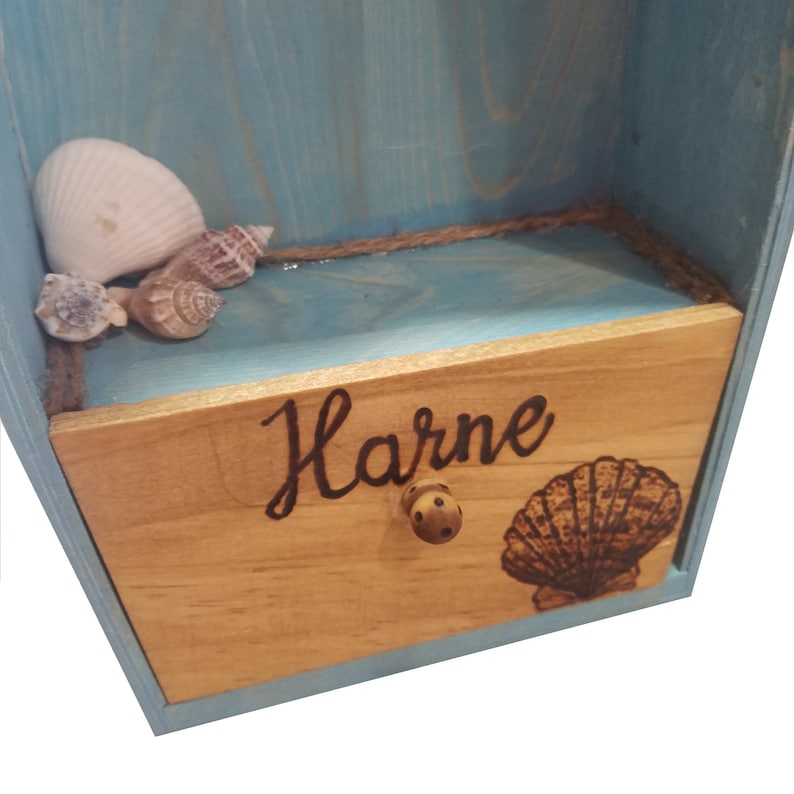 Personalized Boat Shelf Wood Burned Boat Shelf with Drawer Nautical Decor Home Decor Decorative Small Wooden Boat Shelf Miniature Boat