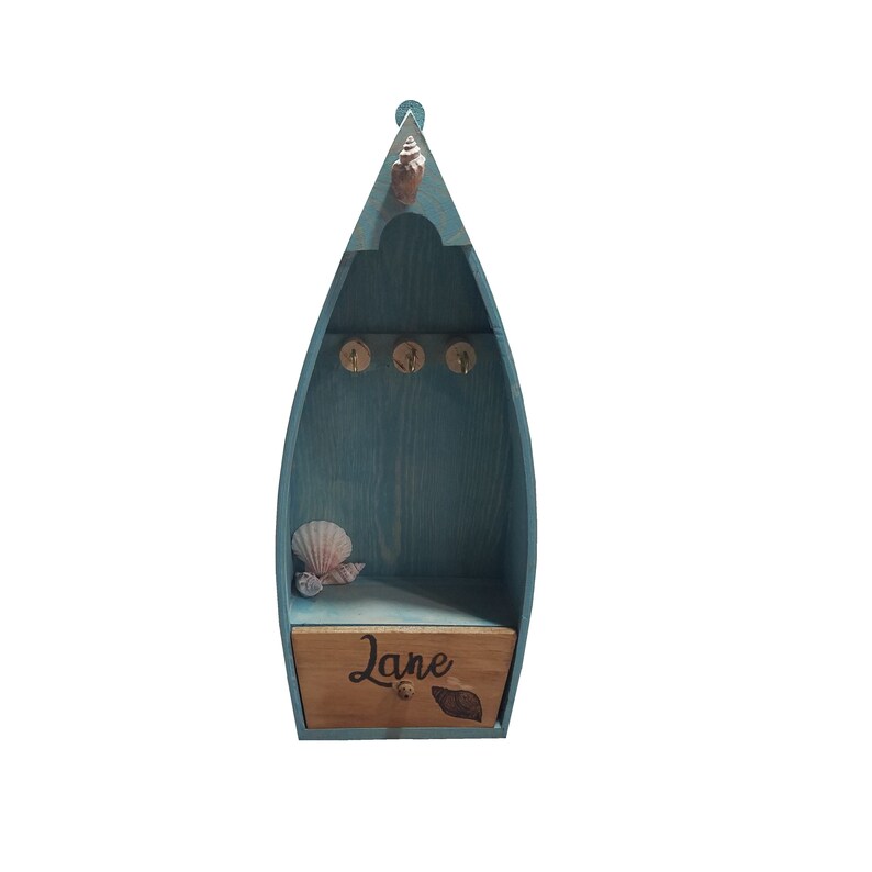 Personalized Boat Shelf Wood Burned Boat Shelf with Drawer Nautical Decor Home Decor Decorative Small Wooden Boat Shelf Miniature Boat