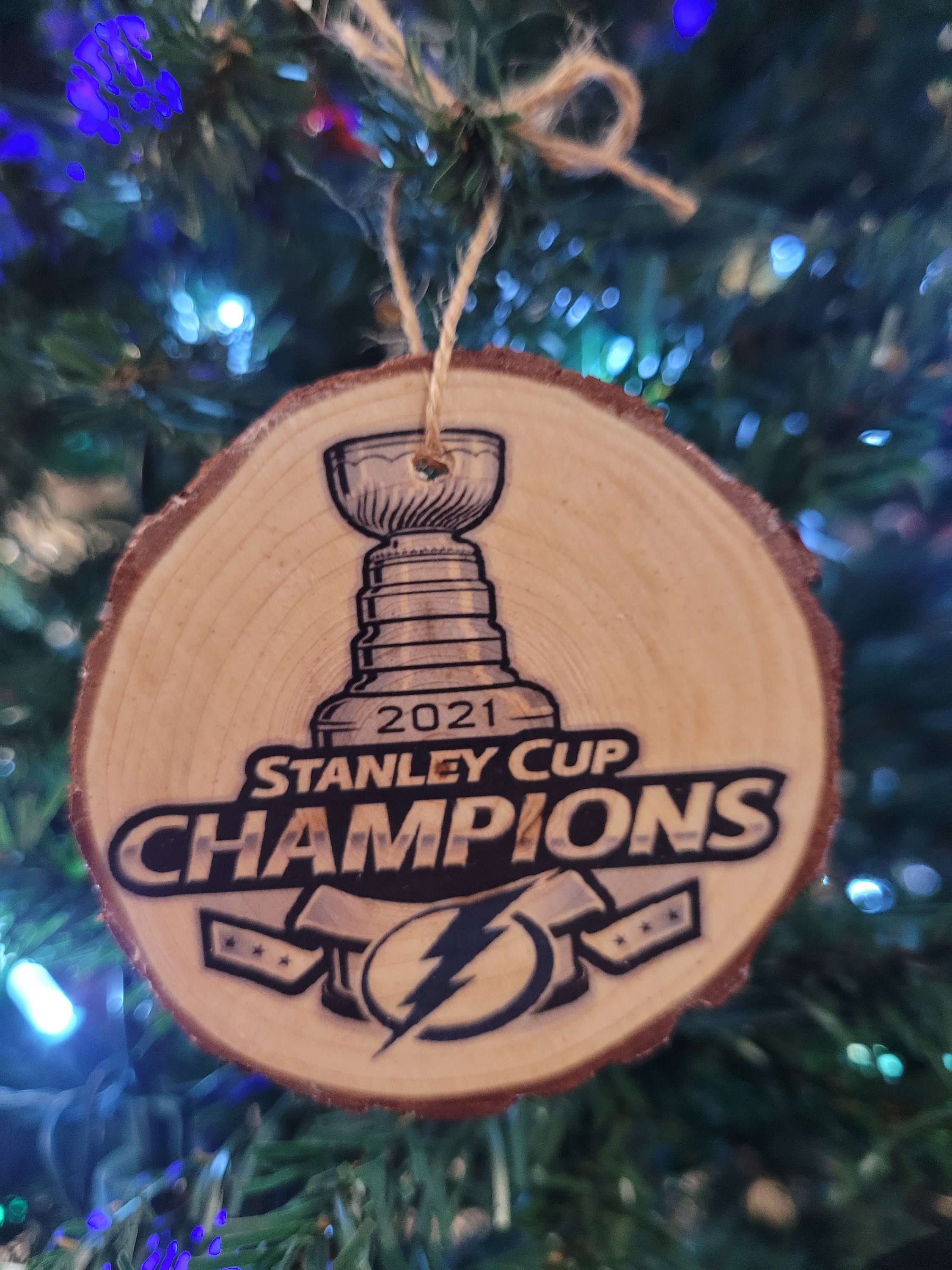 2021 Lightning Inspired Wood Slice Stanley Cup Ornament, 2020