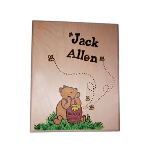 Winnie the Pooh Inspired Wood Burned Personalized Plaque, Personalized Baby Name Sign, Personalized Nursery Name Sign, Classic Pooh Sign