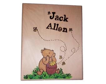 Winnie the Pooh Inspired Wood Burned Personalized Plaque, Personalized Baby Name Sign, Personalized Nursery Name Sign, Classic Pooh Sign