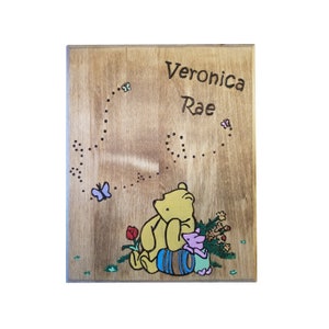 Personalized Winnie the Pooh Inspired Wood Burned Plaque | Classic Pooh Sign for Nursery or Child&#39;s Room