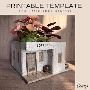 Planter Template: The coffee shop.  DIY Slab Clay Building (PDF Pattern) Digital Download