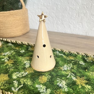 Handmade Ceramic Christmas Tree Tealight Lantern: Rustic Table Decor