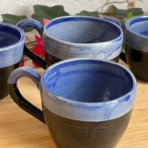 Handmade ceramic mug in blue. Handmade tea mug. Unique coffee mug.  Black and blue color combination. Stoneware mug. Housewarming gift