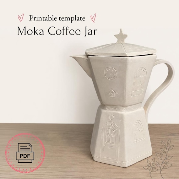 Moka Coffee Jar Cottage style. Pottery Template PDF, Slab Building Pattern, Printable Ceramic Handbuilding Guide