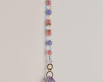 Lavender & Blush Pink Sun Catcher, Gold Spacer Accents, Crystal Icicle Drop, Handmade Boho Decor
