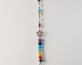 Genuine Chakra Stone Sun Catcher, Lotus Charm, Crystal Ball Drop, Handmade Yoga Meditation Decor