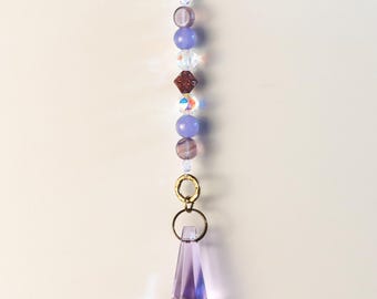 Lavender Purple Crystal Icicle Sun Catcher, Beaded Window Hanging, Boho Decor