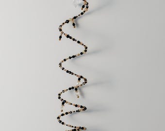 Black Onyx-Tone Spiral Garland Sun Catcher, Crystal Drop Fringe, Handmade Window Decor