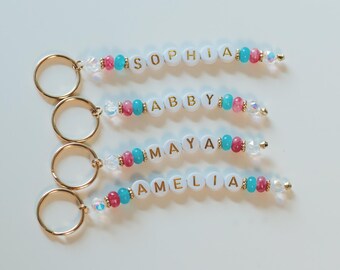 Personalized Name Keychain, Beaded Backpack Charm, Custom Friendship Gift, Party Favor