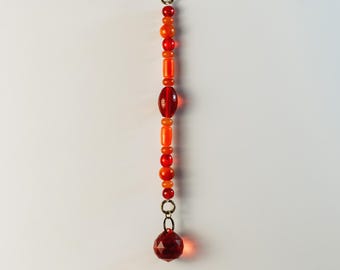 Fire Tone Sun Catcher, Red and Orange Crystal Drop, Handmade Bold Window Hanging