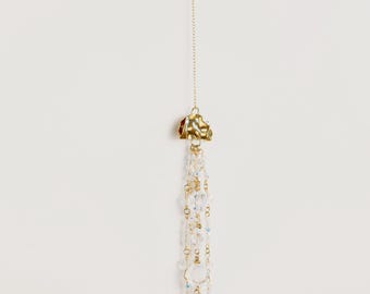 Gold Jellyfish Sun Catcher, Sparkling Crystal Fringe, Handmade Beach Decor, Window Hanging