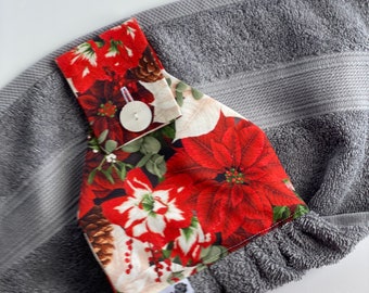 Traditional Christmas Hanging Hand Towel, Button Top Towel