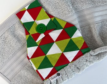 Christmas Triangles Hanging Hand Towel, Button Top Towel