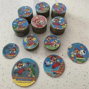 Lot de 144 disques Menko japonais Super Mario Bros. vintage 1985, Nintendo Japon