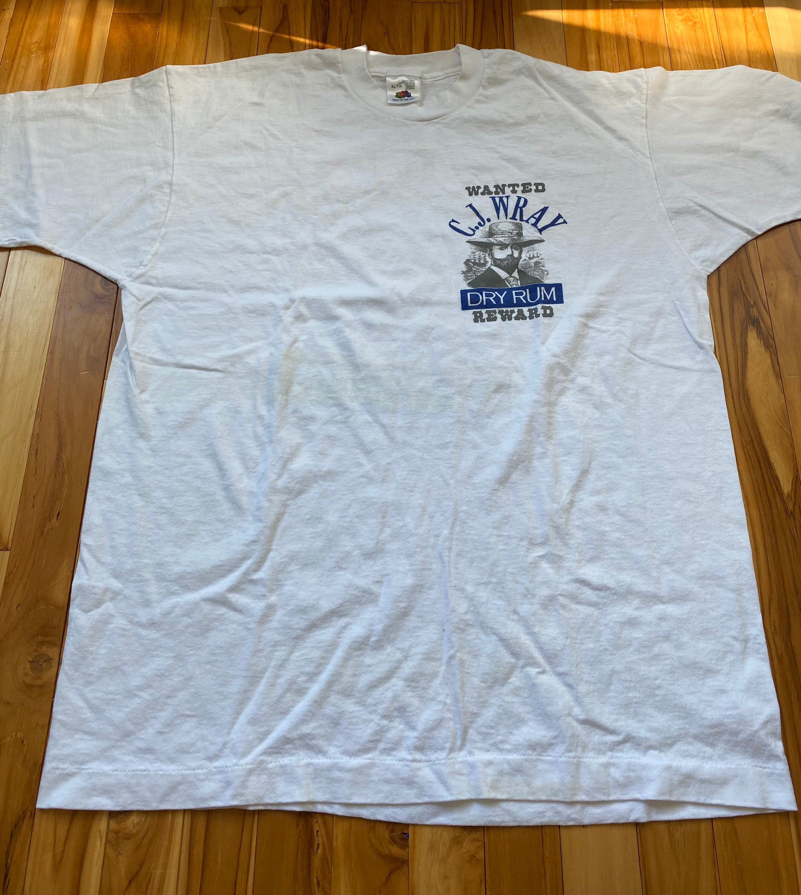 Vintage Mens XL C.J. Wray Wanted Dry Rum Reward Single Stitch T-shirt ...