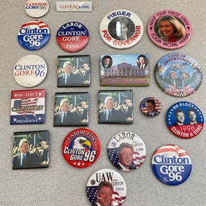 Vintage 1996 Bill Clinton Al Gore Election Lot Of 20 Pins President USA