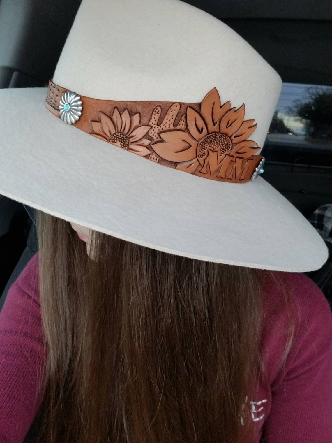 Handtooled Leather Hat Band Etsy