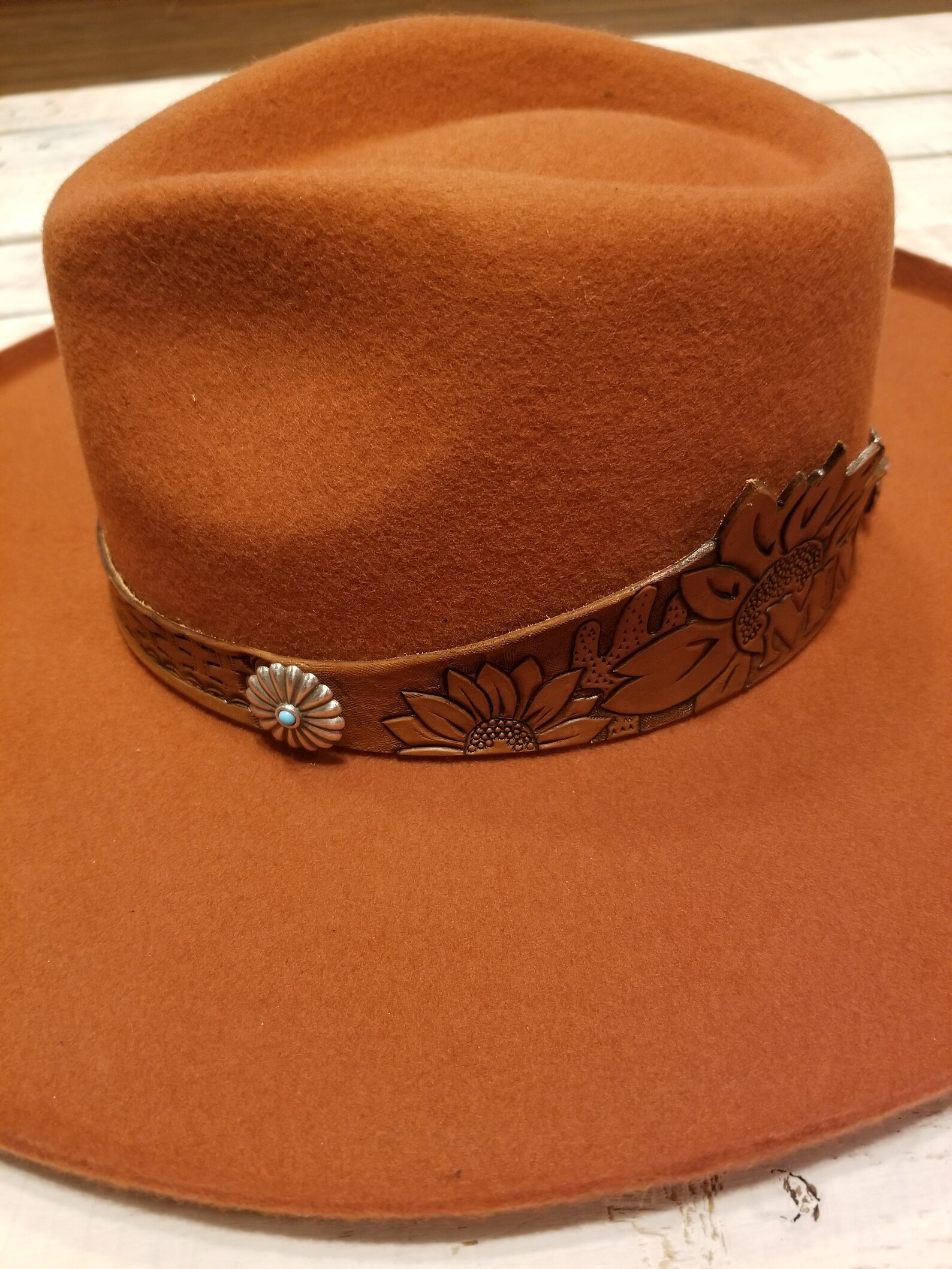 Handtooled Leather Hat Band Etsy
