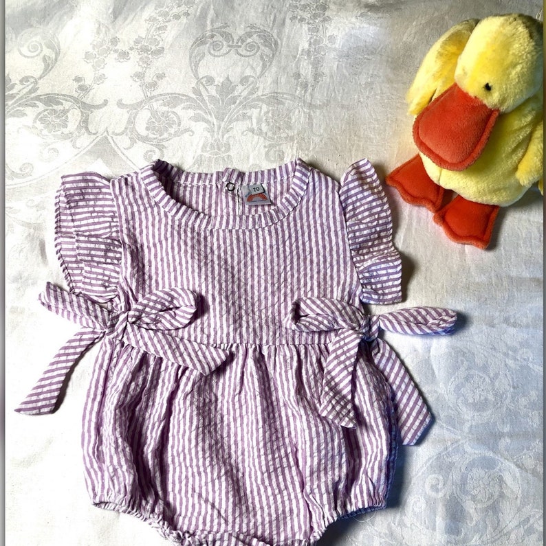 Personalized Baby girl seersucker romper