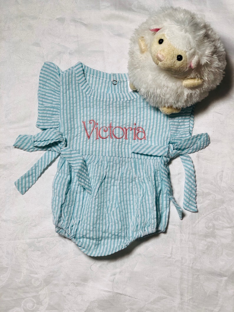 Personalized Baby girl seersucker romper