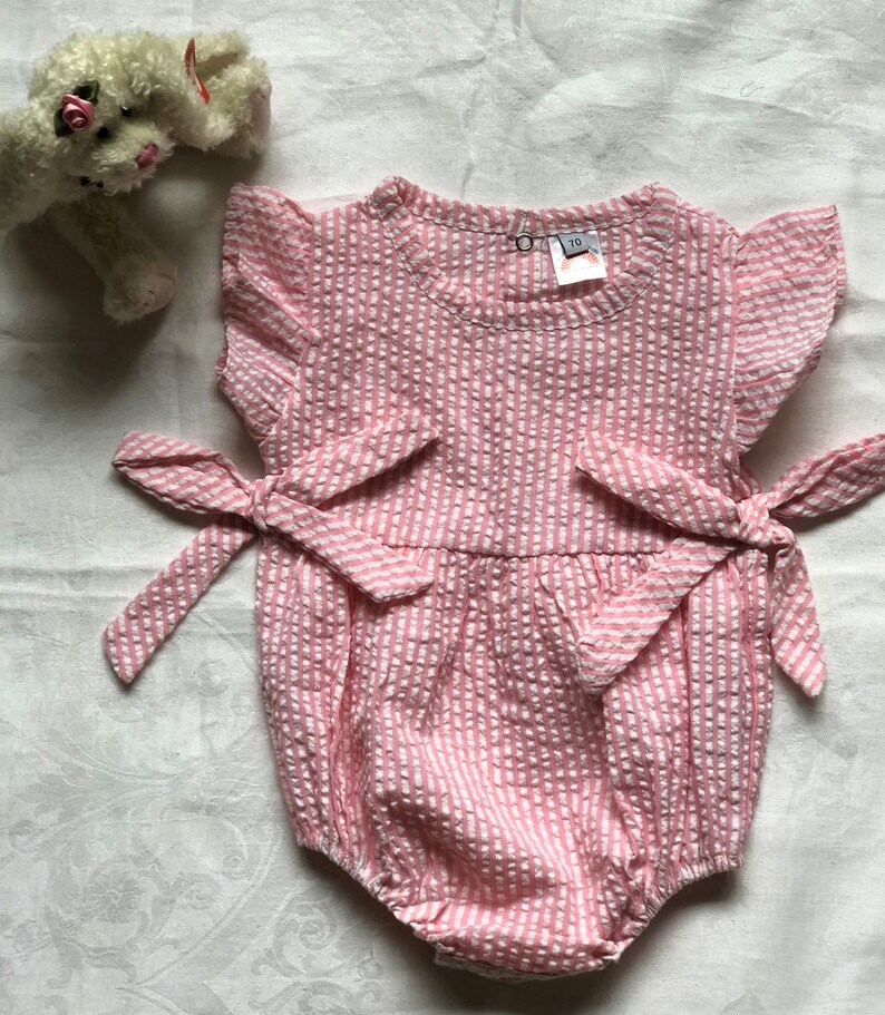 Personalized Baby girl seersucker romper