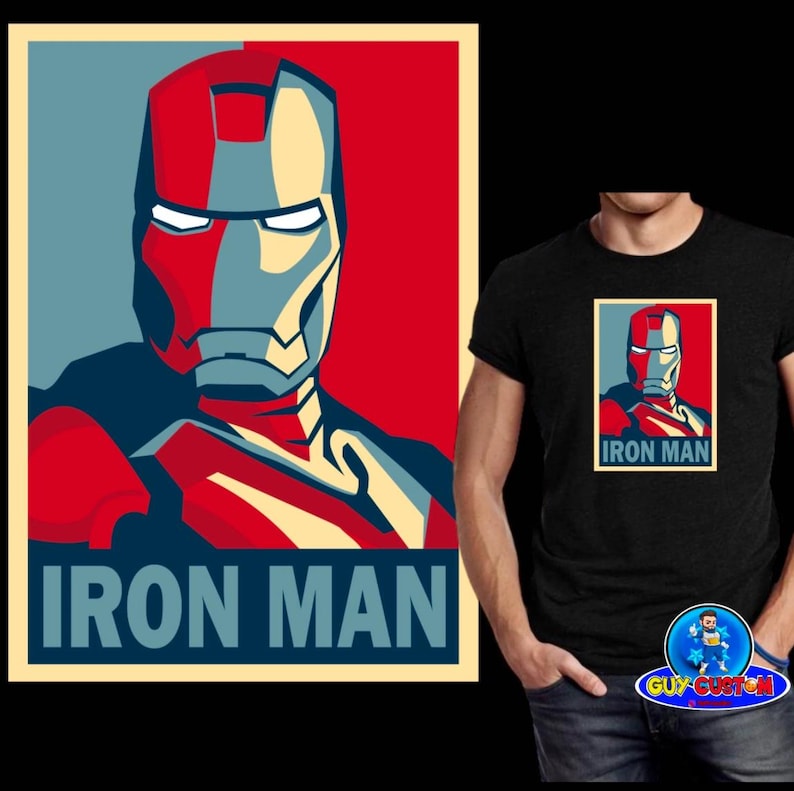 Puede incluir: Una camiseta negra con un gr&aacute;fico rectangular de Iron Man en rojo, azul y amarillo. El gr&aacute;fico es un retrato estilizado con las palabras "IRON MAN" debajo. La imagen es de estilo pop art.