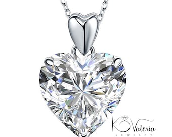 Lab Created Diamond Heart Pendant Necklace | 925 Sterling Silver | Gift for Her | Floating Diamond Necklace | Dainty Heart Jewelry