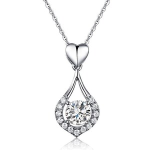 Heart - Tear Drop pendant Necklace, Solid 925 Sterling Silver Jewelry, lab created diamond, gift jewelry, unique cute romantic.