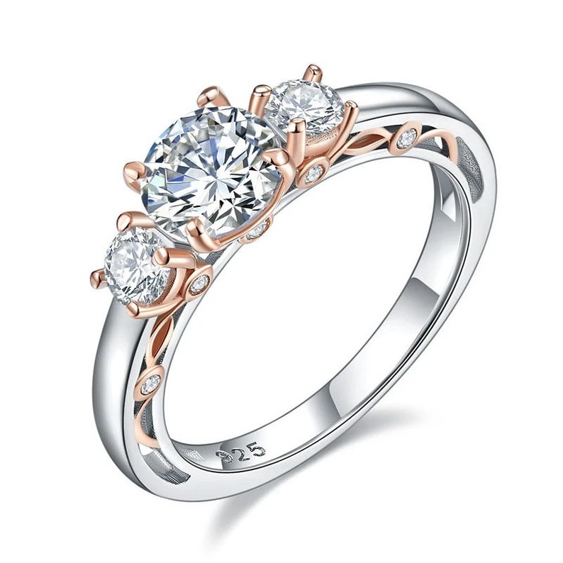 Solid 925 Sterling Silver Vintage Style Ring 1 Ct Two Tone Color