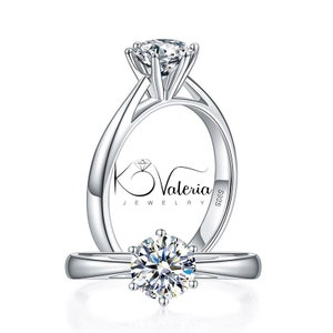 925 Sterling Silver Moissanite Diamond Ring,  1 Carat Moissanite Diamond ring,  Classic 6 Claws Engagement Ring, bridal ring.