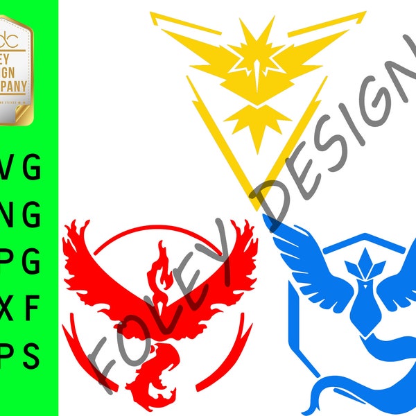 Pokemon SVG, Team Instinct, Team Valor, Team Mystic, Cut files for Cricut Silhouette,  clip art, INSTANT DOWNLOAD