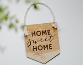 Lasercut Wood quot Home Sweet Home quot Leaf Vine Wall Hanging Banner