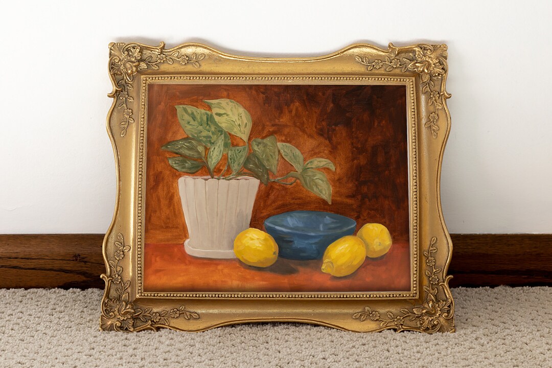 Houseplant & Lemons Oil Painting Print – Still Life Botanical Wall Art ...