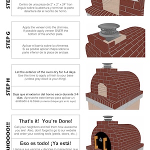 Puede incluir: Una gu&iacute;a paso a paso para construir un horno de le&ntilde;a de ladrillo. Las instrucciones est&aacute;n escritas en ingl&eacute;s y espa&ntilde;ol. La imagen muestra un horno de ladrillo con una chimenea y una puerta. El texto dice "That's it! You're Done!" y "Eso es todo! &iexcl;Ya est&aacute;!"