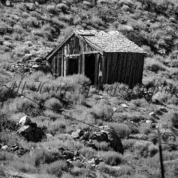 Isolation-A fine art photograph-landscape photograph-black and white landscape-wall print-wall art-old building-cerro gordo-mine-forgotten