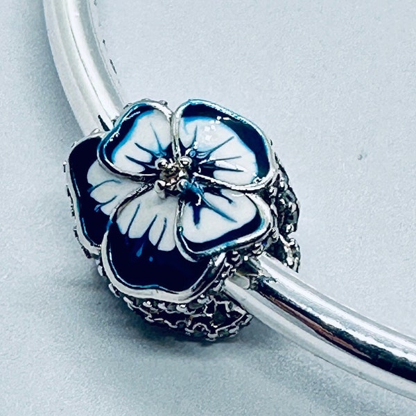Authentic Pandora Charms, Blue Pansy Flower Sterling Silver /Pandora Bracelet/Charms For Pandora Bracelet/Birthday Gift / Christmas Gift