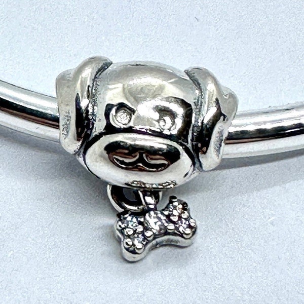 Authentic Pandora Charm, Pet Dog & Bone / Pandora Bracelet/Charms For Pandora Bracelet/Pandora Safety Chains/ Birthday Gift / Christmas Gift