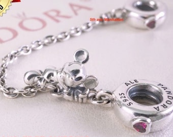HEART OF MICKEY SAFETY CHAIN AUTHENTIC STERLING SILVER CHARM NEW