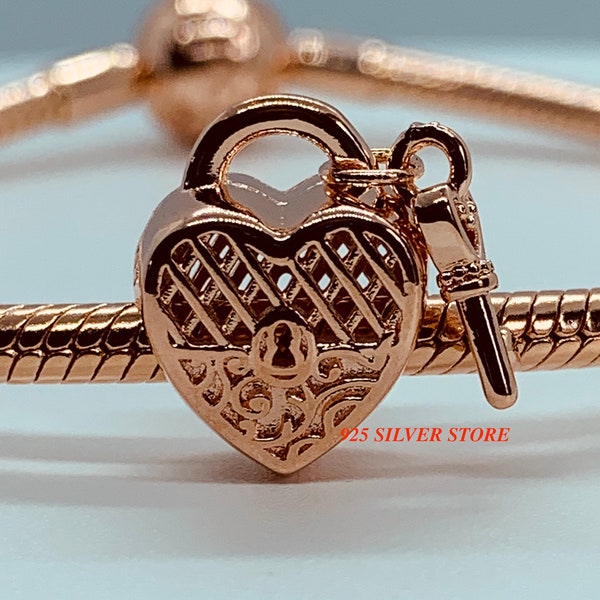 Charmes Pandora authentiques, Pandora Rose Gold Love You Lock Charm/Bracelet Pandora/Charmes pour bracelet / Chaîne de sécurité / Charmes argentés / Cadeau