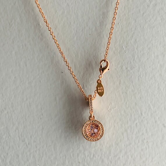 Pandora Rose Gold Necklace PINK DISC Pendant 18 Inc 45 CM