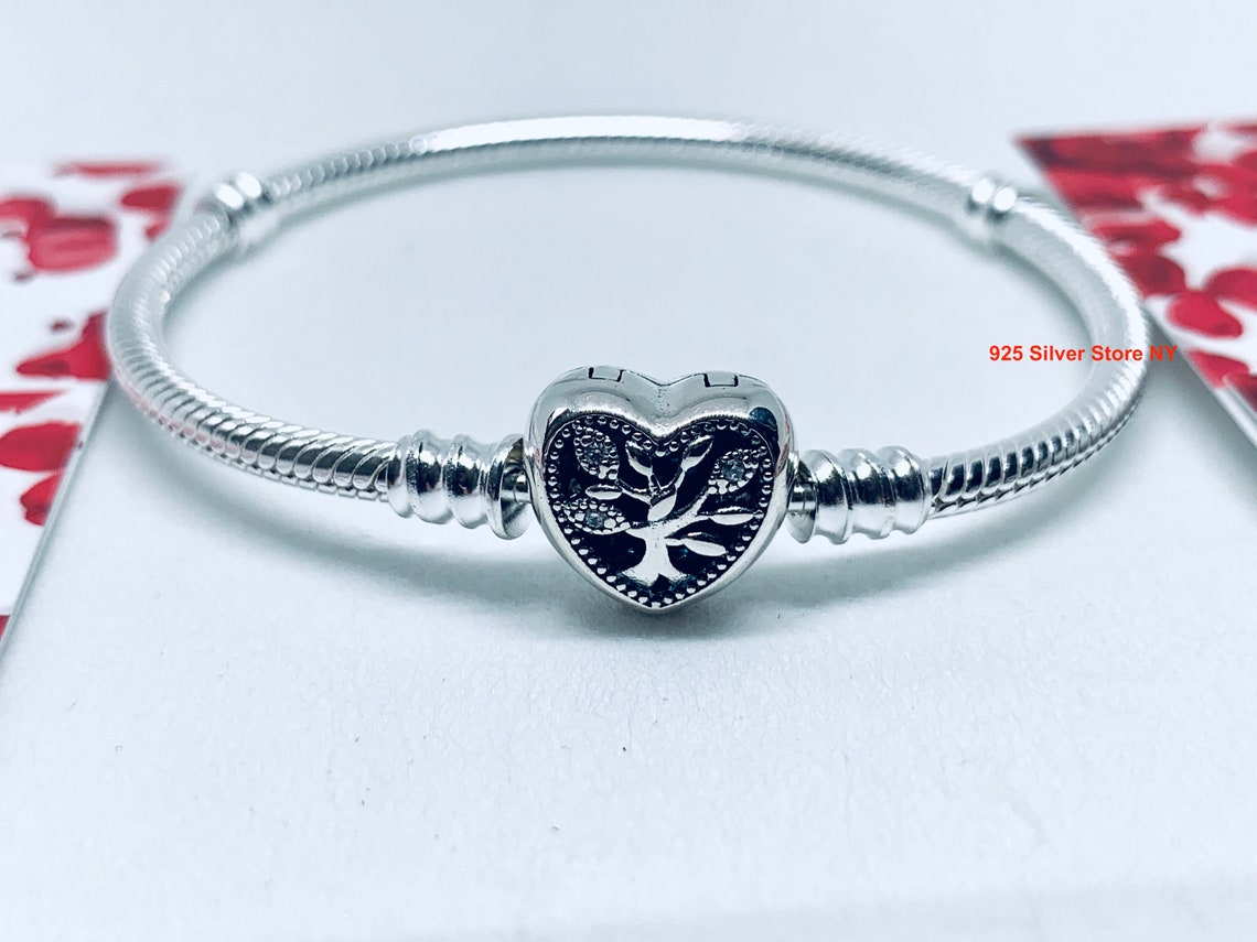 Pandora Moments Family TREE HEART CLASP Snake Chain Bracelet / Etsy