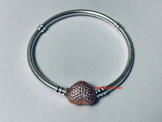 Silver Bracelet with Pandora Rose Heart Clasp - 17cm