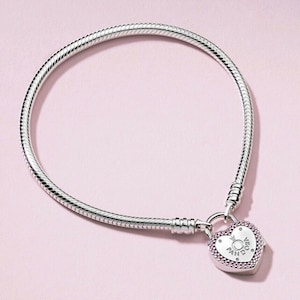 Authentic Pandora Silver Bracelet PINK LOCK Your Promise Heart Padlock 596586FPC / Pandora Charms / Pandora Beads / Pandora Bracelet / Gift