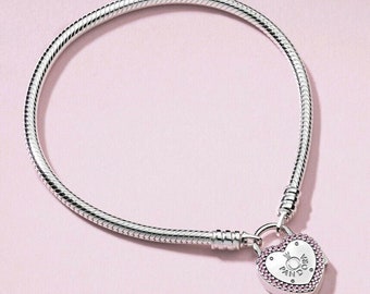 Authentic Pandora Silver Bracelet PINK LOCK Your Promise Heart Padlock 596586FPC / Pandora Charms / Pandora Beads / Pandora Bracelet / Gift