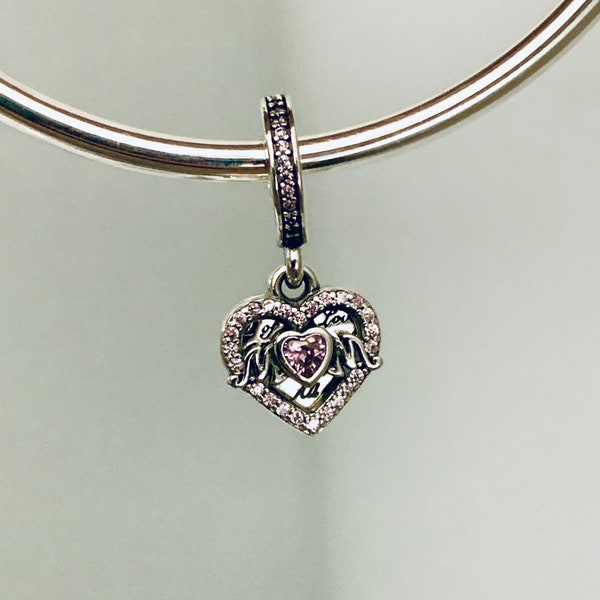 Authentic Pandora Charms /Pandora Silver Heart & MOM Dangle Charm /Pandora Bracelet/ Charms For Pandora Bracelet/ Pandora Safety Chains
